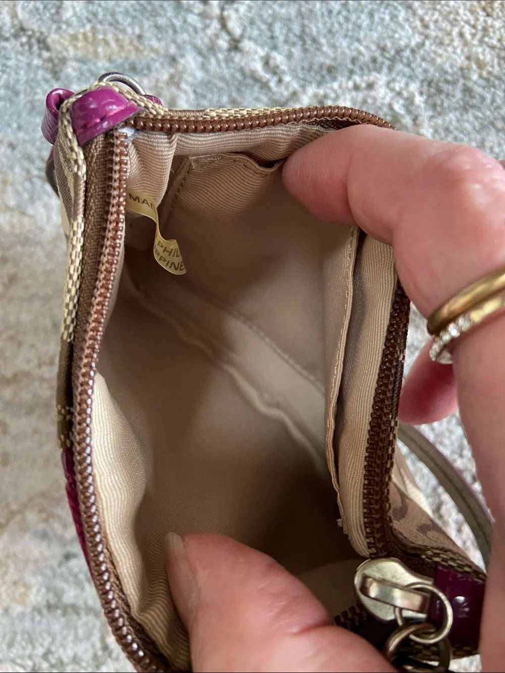 Coach (2012-13) Signature Wristlet in Khaki and Passion Berry (F49174)